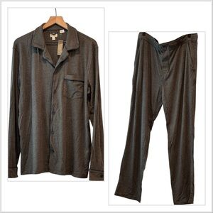 J Crew Men’s Gray Long Sleeve Pajama Set Button-Up Loungewear Elastic Waist Sz L